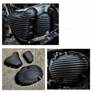 TM Engine Ribbed Covers Fits Royal Enfield GT650 Interceptor 650 And Twins BLACK
